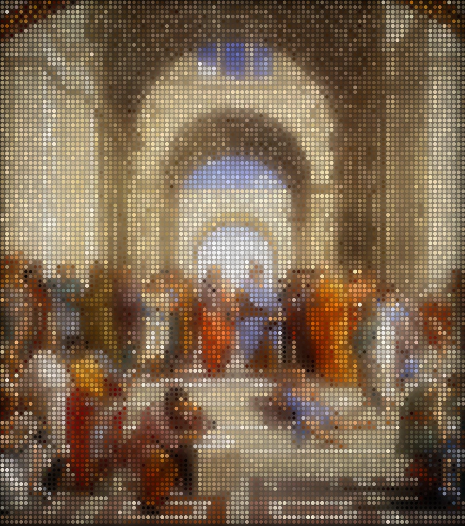 The School of Athens, rendered as a dot halftone